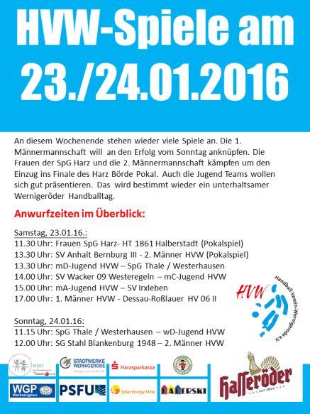 HVW Spiele am Wochenende 23.01.16